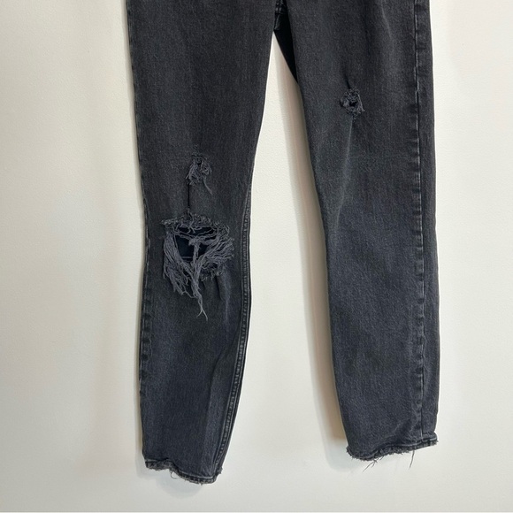 Abercrombie & Fitch High Rise Distressed Black Straight Leg Jeans Women’s 00/24” - Picture 4 of 9
